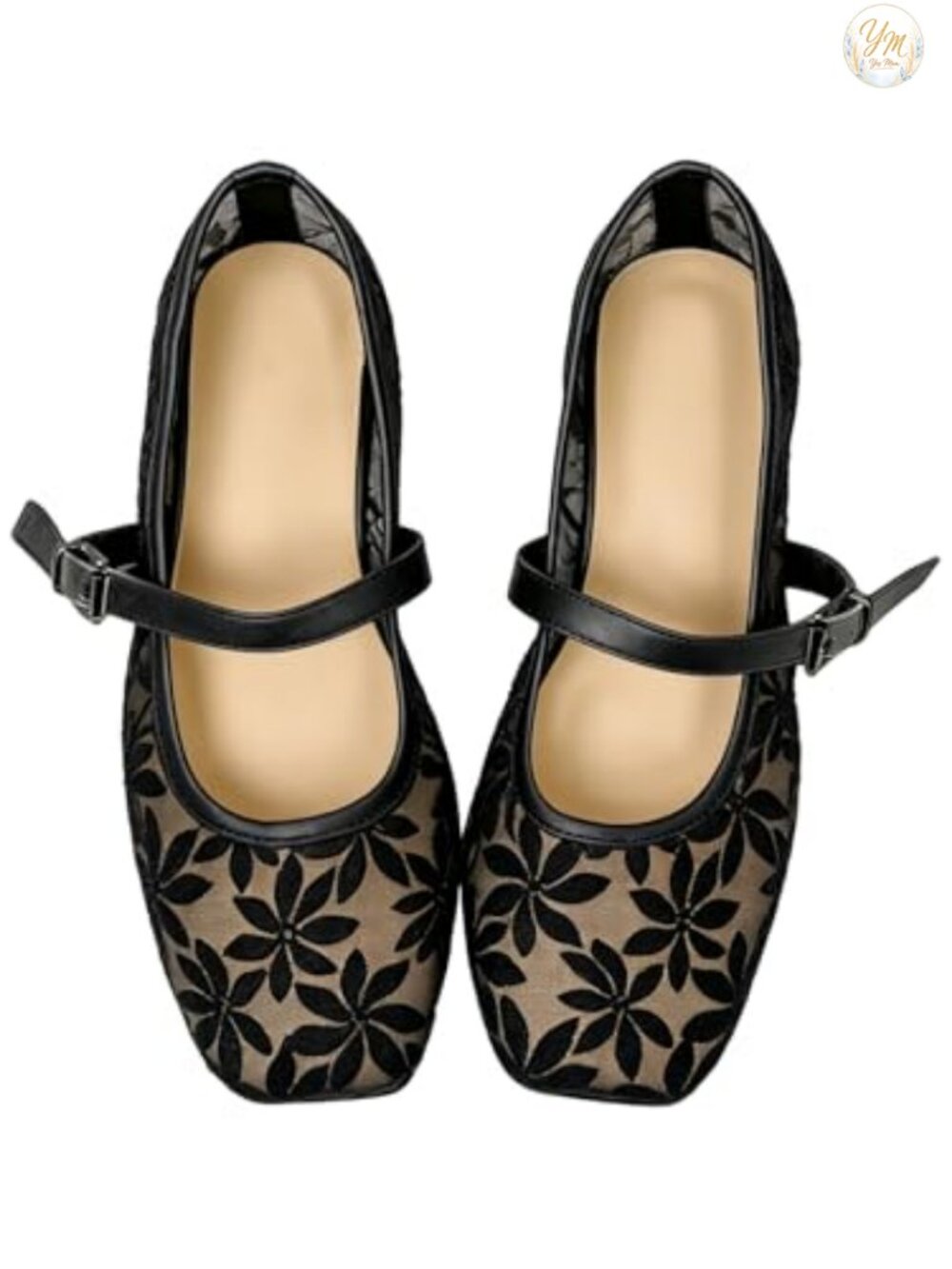 Leopard Mesh Ballet Flats Women Square Toe Mary Jane Buckle Casual Work Shoes
